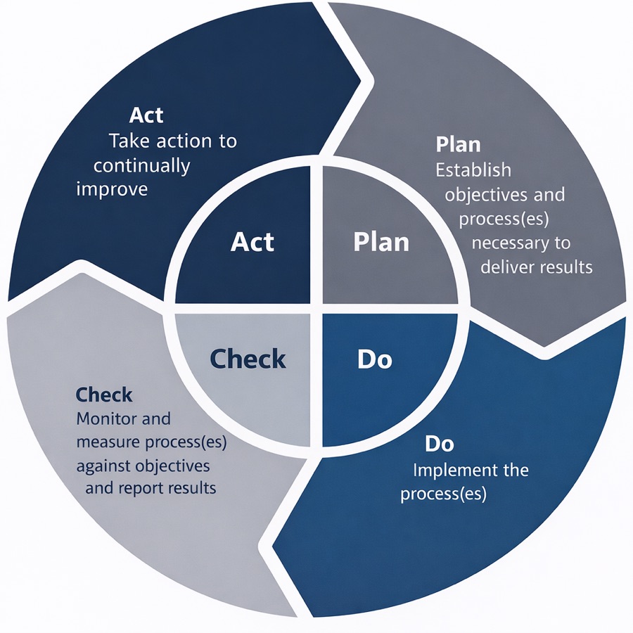 Plan-Do-Check-Act continuous-improvement cycle illustration from the QMS curriculum